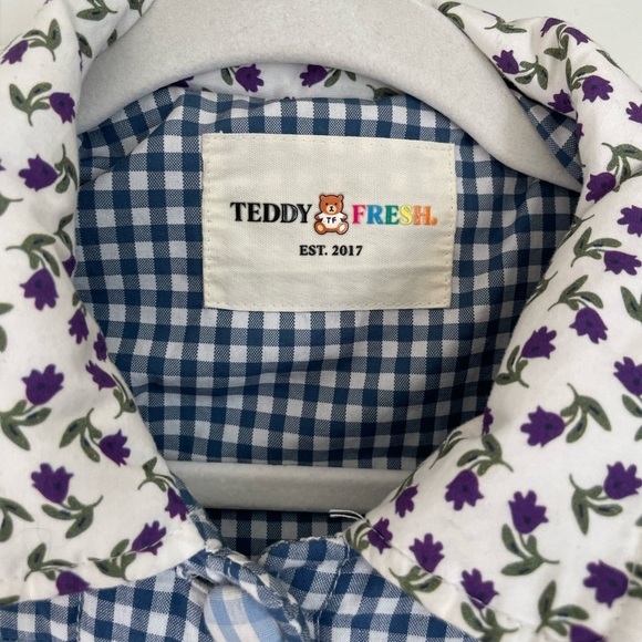 TEDDY FRESH Quilted Teddy Bear Jacket blue brown size medium - Picture 2 of 9